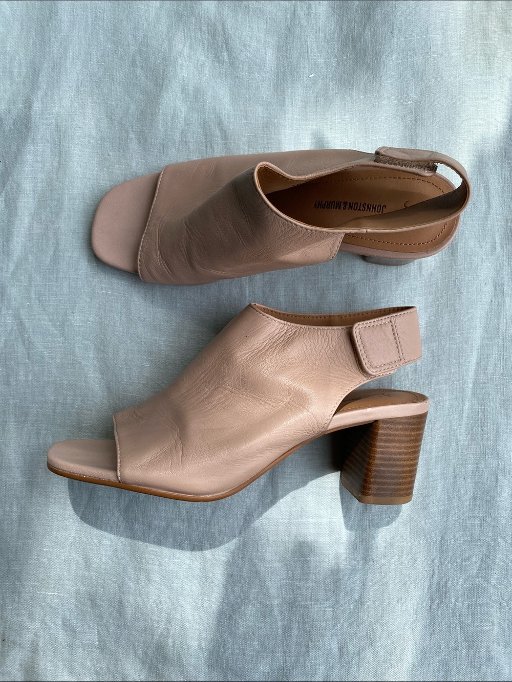 Johnston & Murphy blush pink Evelyn glove tanned leather open toe bootie sandal
